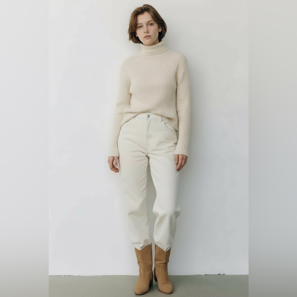 MARC JACOBS Cream‎ Ribbed CashmereTurtleneck Sweater Sz Small